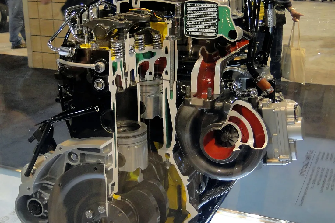 Cutaway display of a Cummins turbo-diesel engine