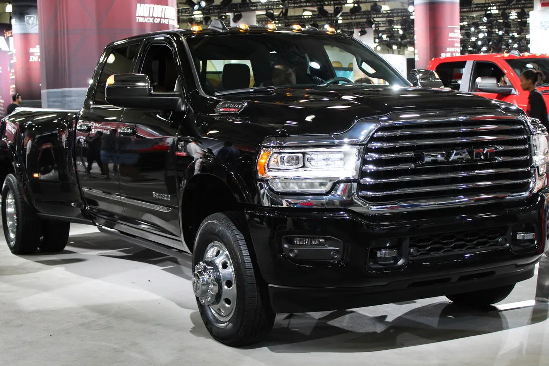 A 2019 Ram 3500 turbo-diesel pickup at an auto show